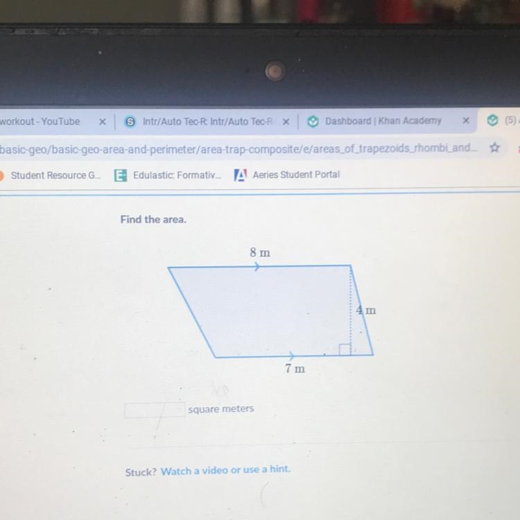 Find the area. 8 m 4 m 7 m square meters-example-1