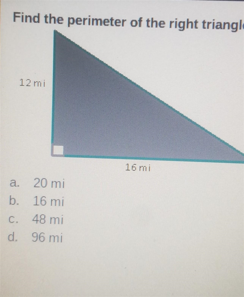 Find the perimeter of the right triangle. If necessary, round to the nearest tenth-example-1