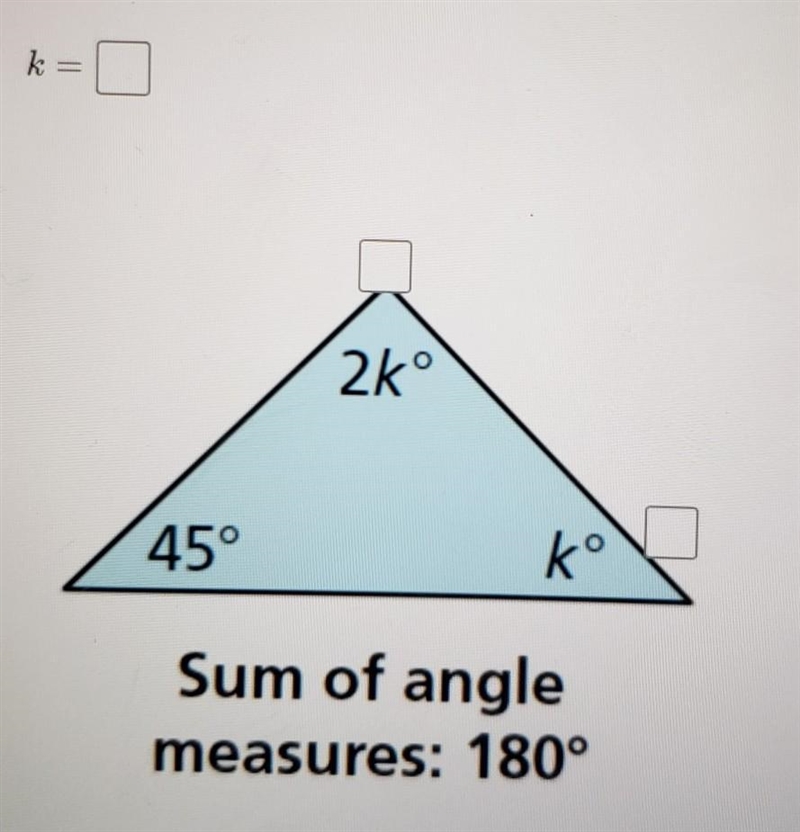 Find the value of K. Then find the angle measures of the polygon. ​-example-1