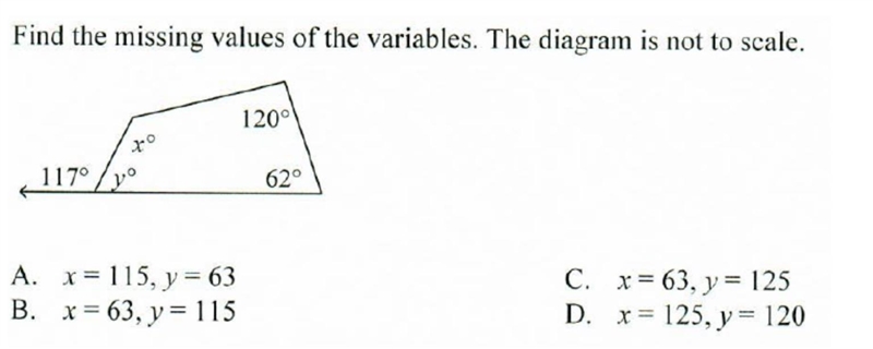 Find the missing values of the variables.The diagram is not to scale.-example-1