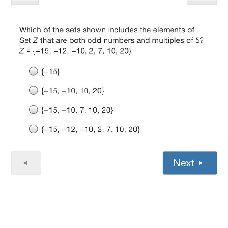 Which of the sets shown includes the elements of Set Z that are both odd numbers and-example-1