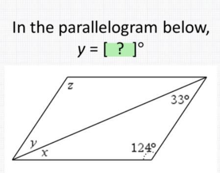 In the parallelogram below, y = ?-example-1