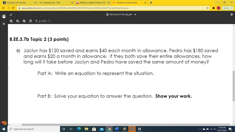 Can someone tell me if part A is correct i think the answer is 120+40x=180+20x-example-1