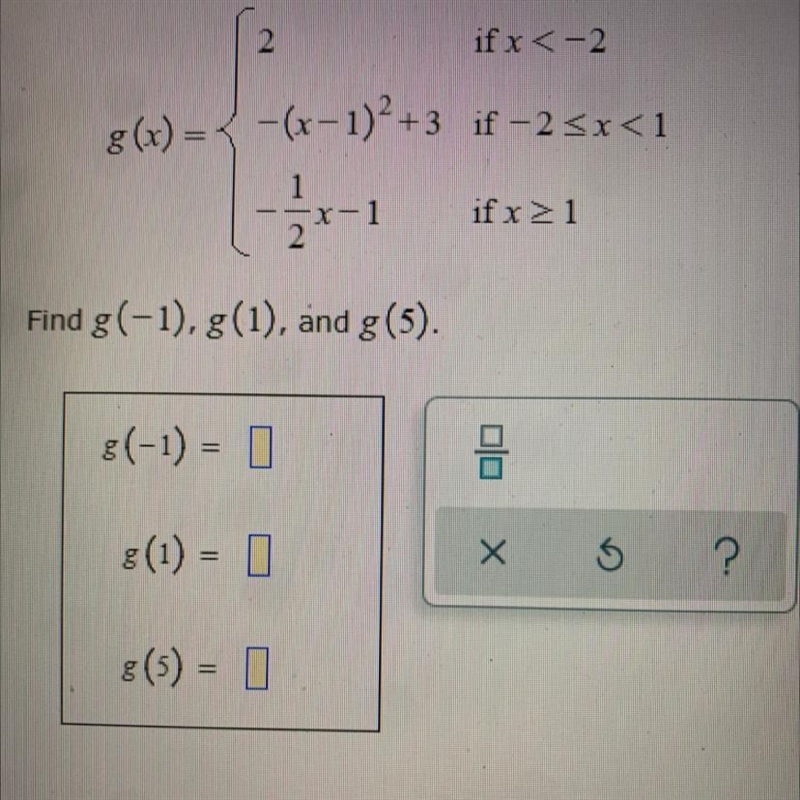 Suppose that the function g is defined, for all real numbers, as follows.-example-1