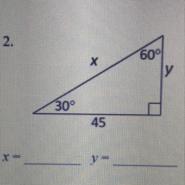 Find the value of X and Y in this triangle.-example-1