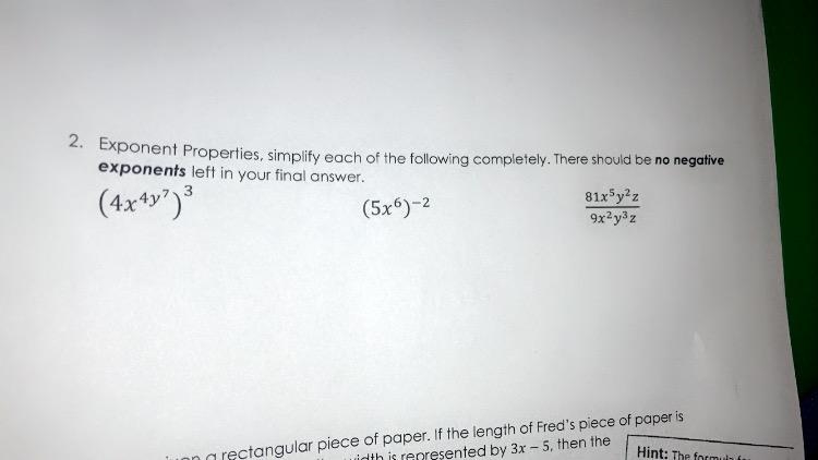 Exponent Properties, simplify each of the following completely. There should be no-example-1