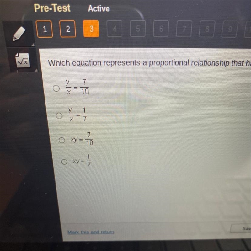 Which equation represents a proportional relationship that has a constant of proportionality-example-1