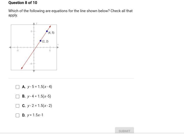 Which of the following are equations for the line shown below? Check all that apply-example-1