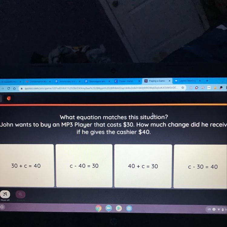 What equation matches this situation? —John wants to buy an MP3 Player that costs-example-1