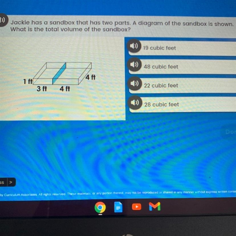 Jackie has a sandbox that has two parts. A diagram of the sandbox is shown. What is-example-1