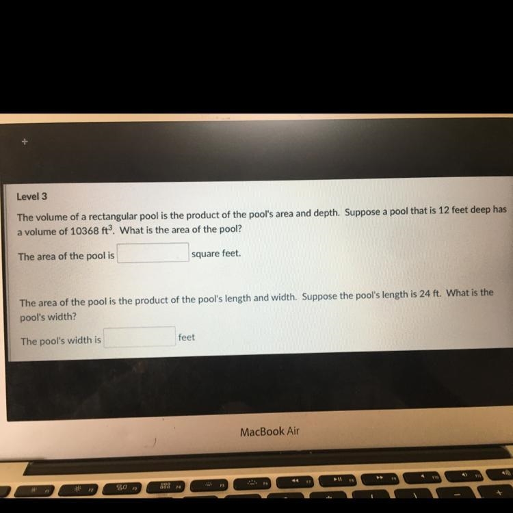 ASAP Level 3 The volume of a rectangular pool is the product of the pool's area and-example-1