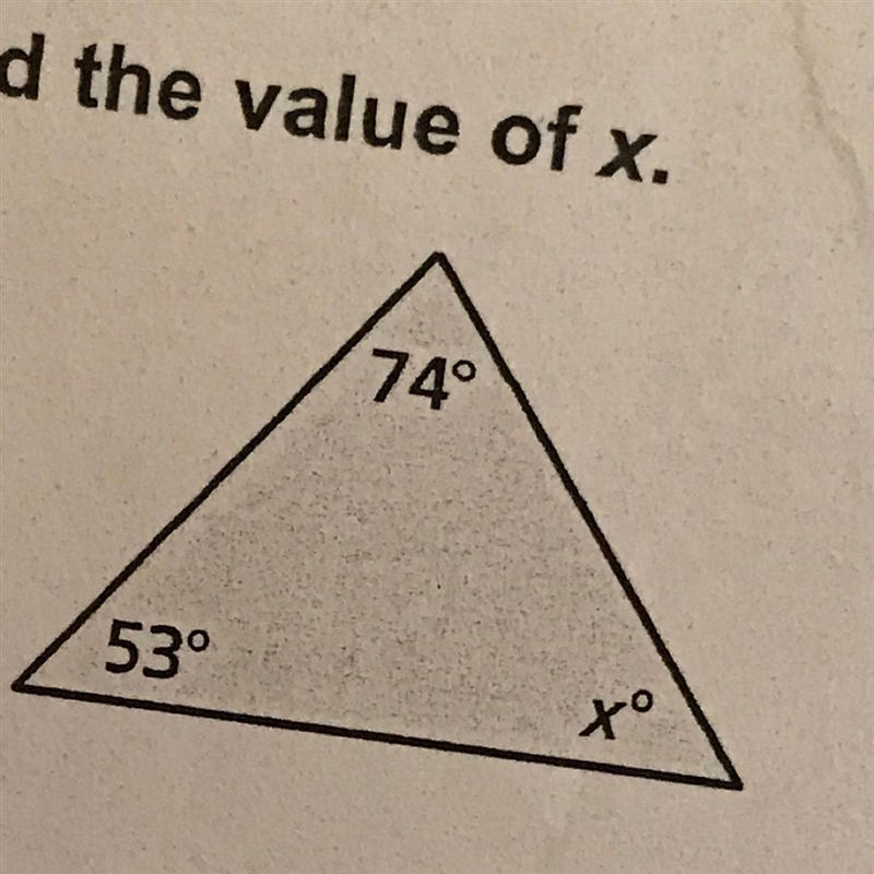 Find the value of x. A. 74° 53°-example-1