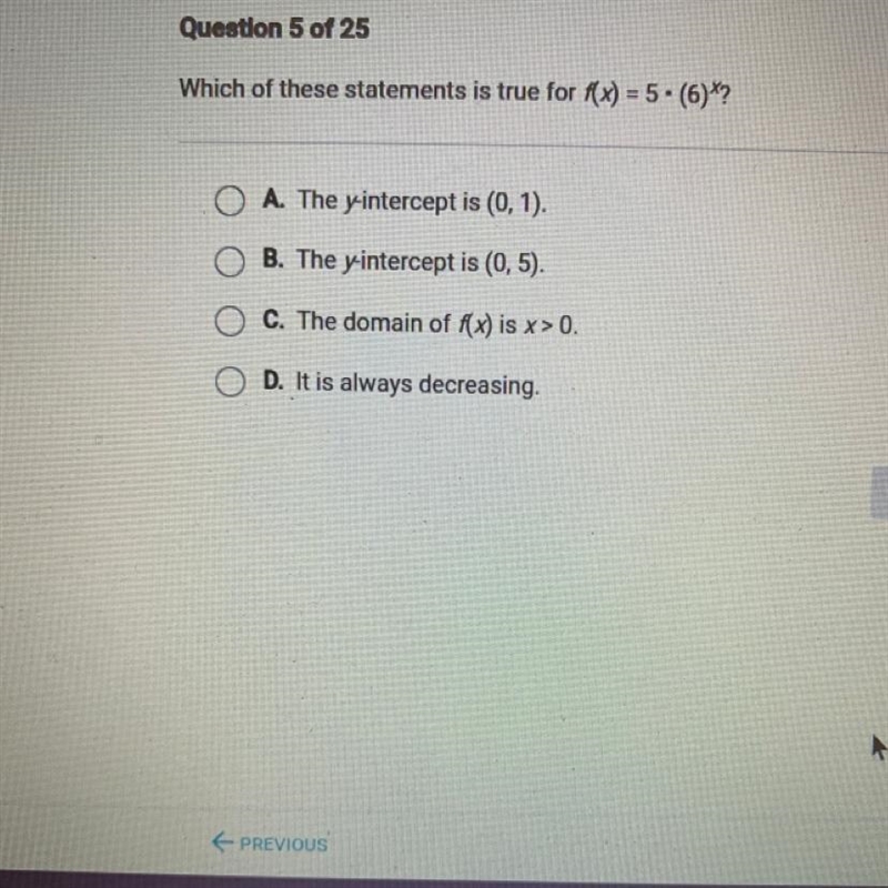 Which of these statements is true for f(x) = 5.6)^x?-example-1