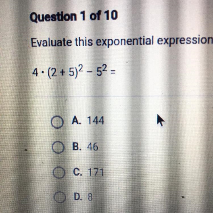 Evaluate this exponential expression. 4. (2 + 5)2 - 52 =-example-1