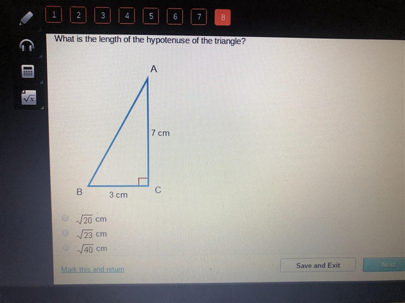 What is the length of the hypotenuse of the triangle ?-example-1