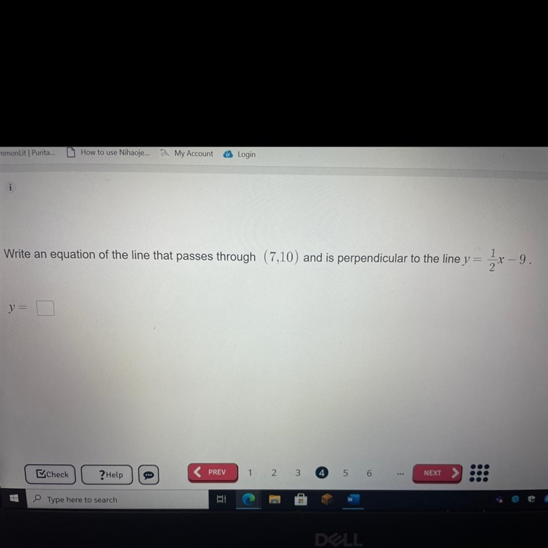 Write an equation of the line that passes through (7.10) and is perpendicular to the-example-1