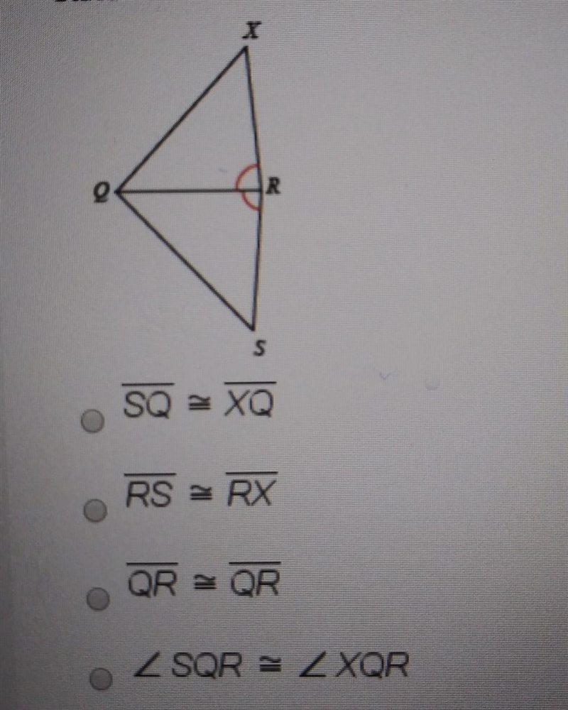 Part 2. State what additional information is required in order to know that the triangles-example-1