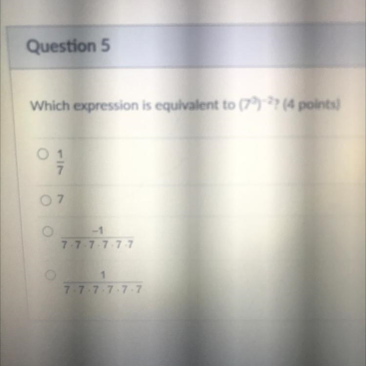 Which expression is equivalent to (7^3)^-^2-example-1