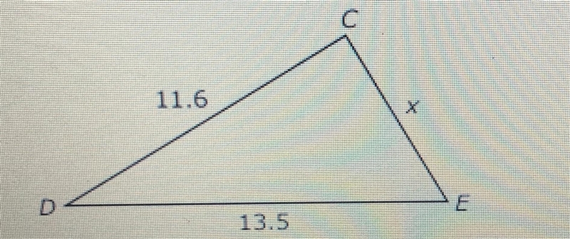 6TH GRADE MATH: In triangle CDE, the inequality 13.5 < 11.6 + x describes one relationship-example-1