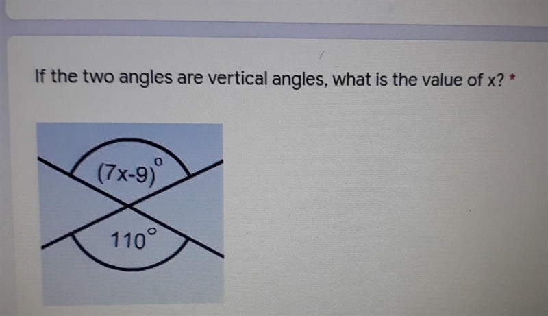 Vertical angles If the two angles are vertical angles, what is the value of x?​-example-1