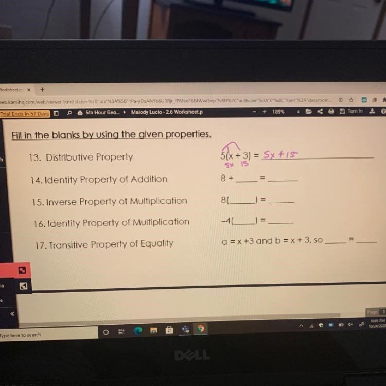 Geometry ppl i need help please It’s 13 - 17 It’s unit 2 lesson 2.6 Properties &amp-example-1