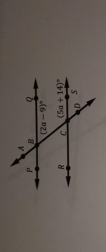 Part A: Solve for A Part B: Determine m∠ABQ Part C: Determine m∠BCR If there is work-example-1