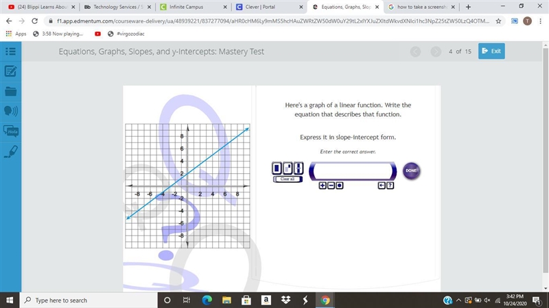 Here's a graph of a linear function. Write the equation that describes that function-example-1