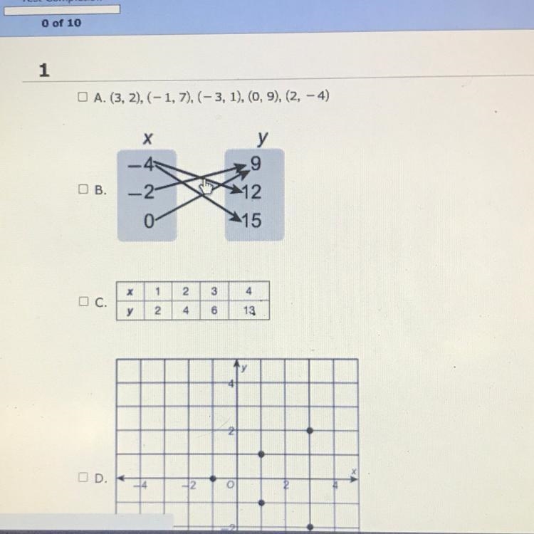 Which represents y as a function of x? Select all that apply-example-1