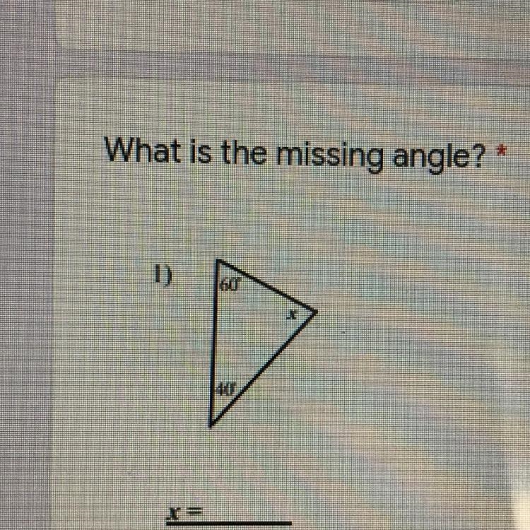 What is the missing angle? * PLS I NEED HELP DUE IN 10 MINS-example-1