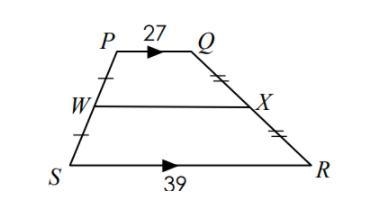 Please help! The following is an isosceles trapezoid, find WX-example-1