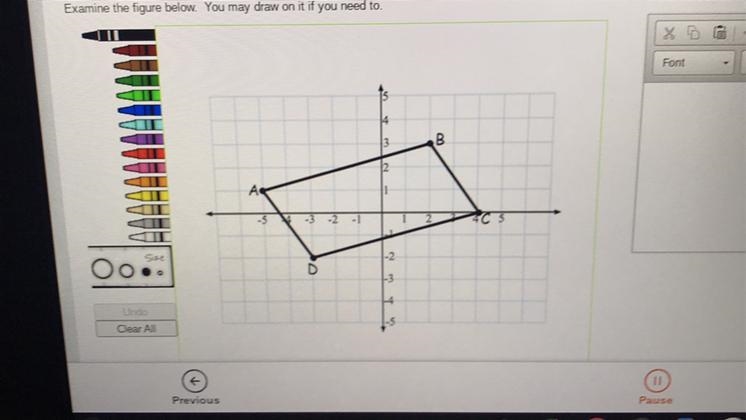 Determine and state whether quadrilateral ABCD is a parallelogram. Plzzz helpp!!!-example-1