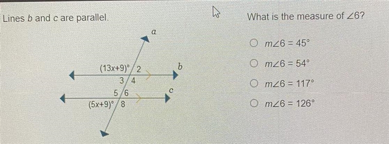 Lines b and c are parallel. What is the measure of angle 6?-example-1