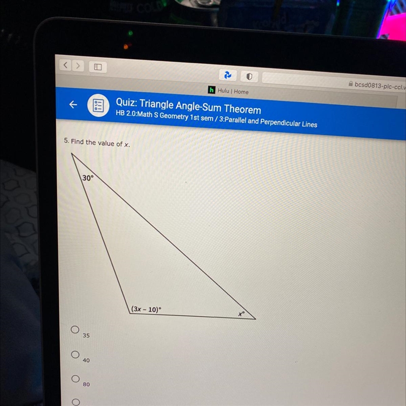 5. Find the value of x. 30° (3x - 10)-example-1