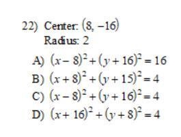 Use the information provided to write the equation of each circle.-example-1