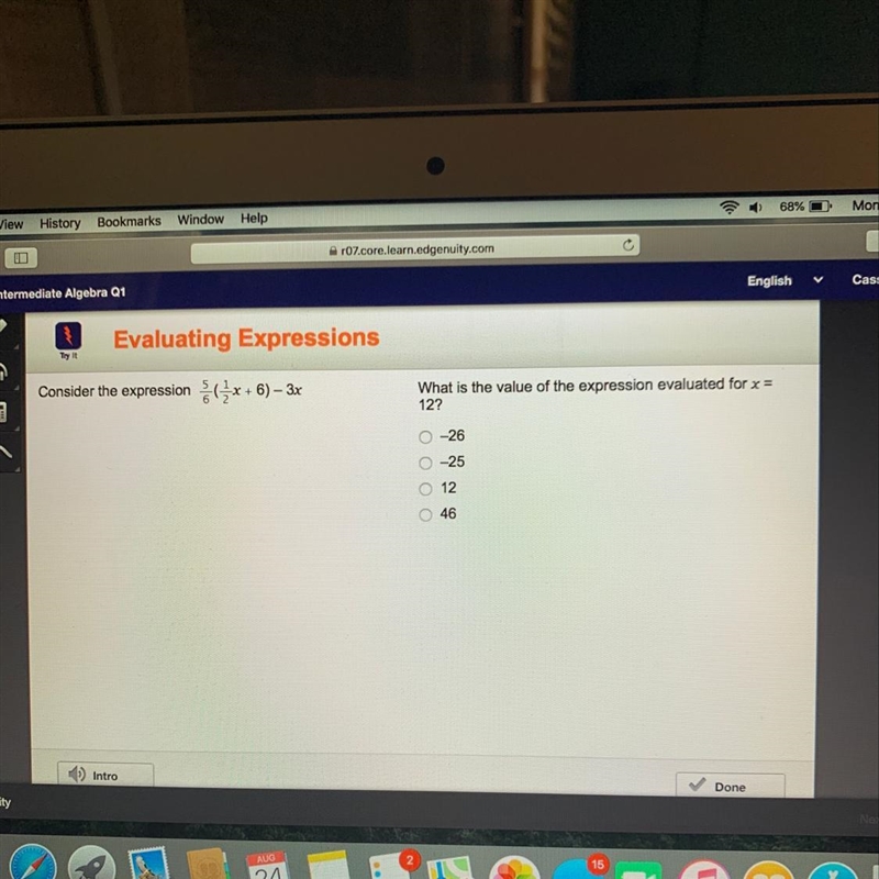 Consider the expression (Ex+6) – 3x What is the value of the expression evaluated-example-1