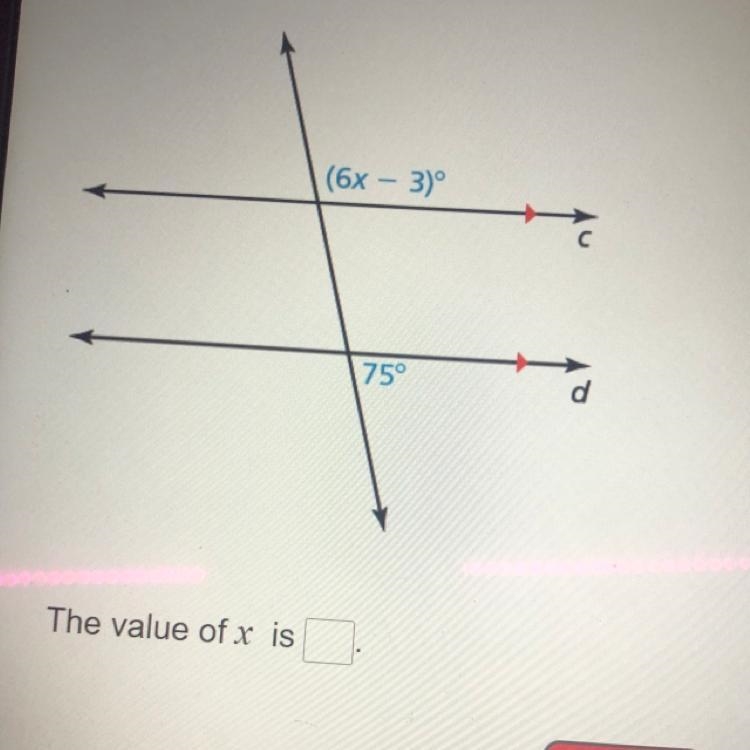 Find the value of x (6x-3)°-example-1