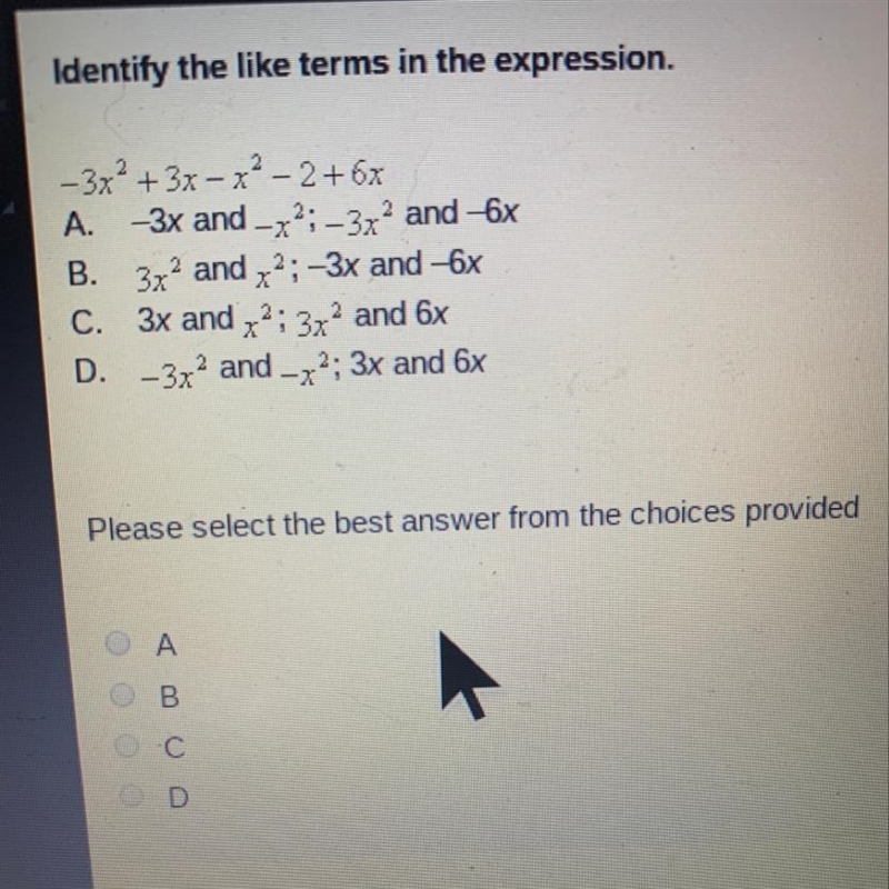 Identify the like terms in the expression.-example-1