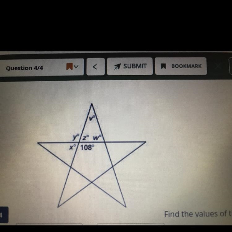 It asks me to find the values of the indicated variables which are x,y,z,w,v.-example-1