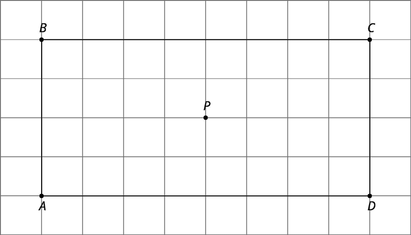 Dilate rectangle A B C D using center P and scale factor 1/2 . Either draw the image-example-1