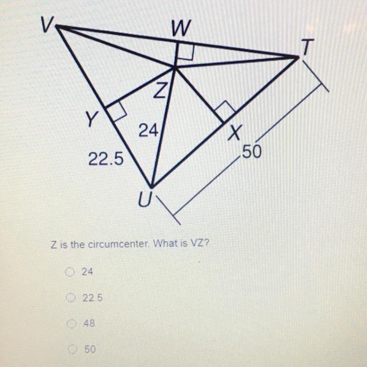 Z is the circumcenter. What is VZ?-example-1