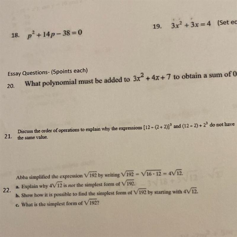 Discuss the order of operations to explain why the expressions (12+(2+ 2)] ^ 3 and-example-1