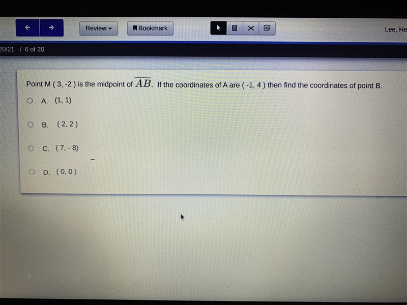 Point M (3,-2) is the midpoint of AB. If the coordinates of A are (-1, 4) then find-example-1