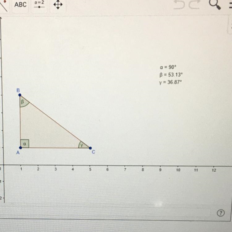 Record the measures of the interior angles of ABC( a,b, and y) and find their sum-example-1