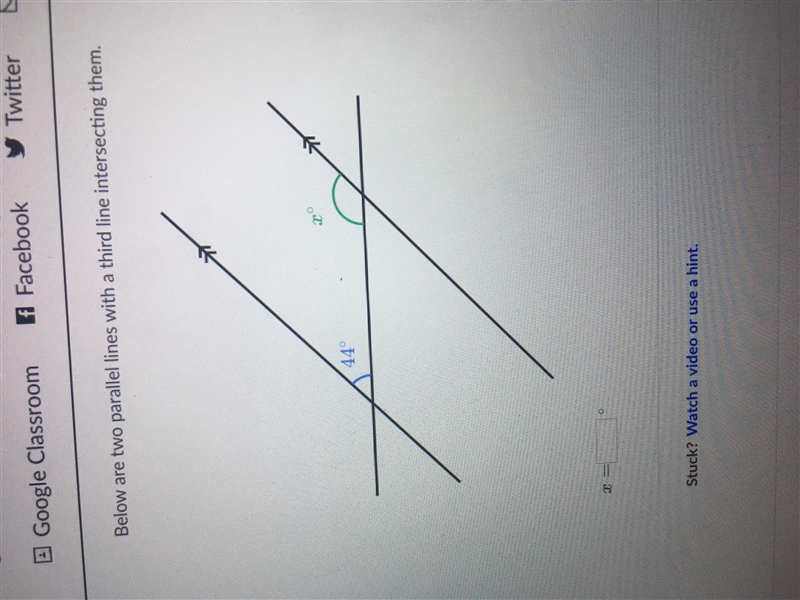 Below are two parallel lines with a third line intersecting them.-example-1