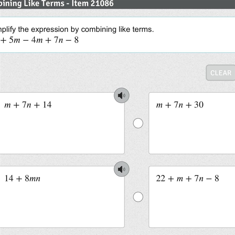 Simplify the expression by combining like terms. 22+5m-4m+7n8-example-1