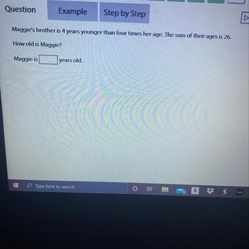 Maggie's brother is 4 years younger than four times her age. The sum of their ages-example-1