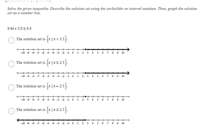 Solve the given inequality. Describe the solution set using the set-builder or interval-example-1