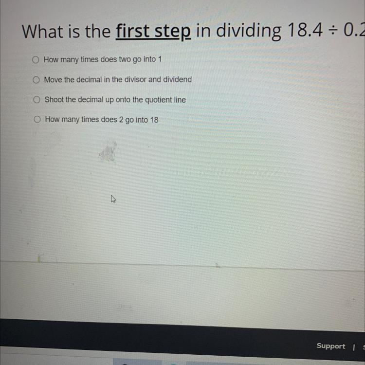 What is the first step in dividing 18.4 divided by 0.2-example-1