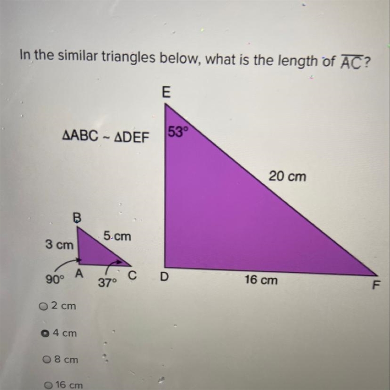 In the similar triangles below, what is the length of AC?-example-1