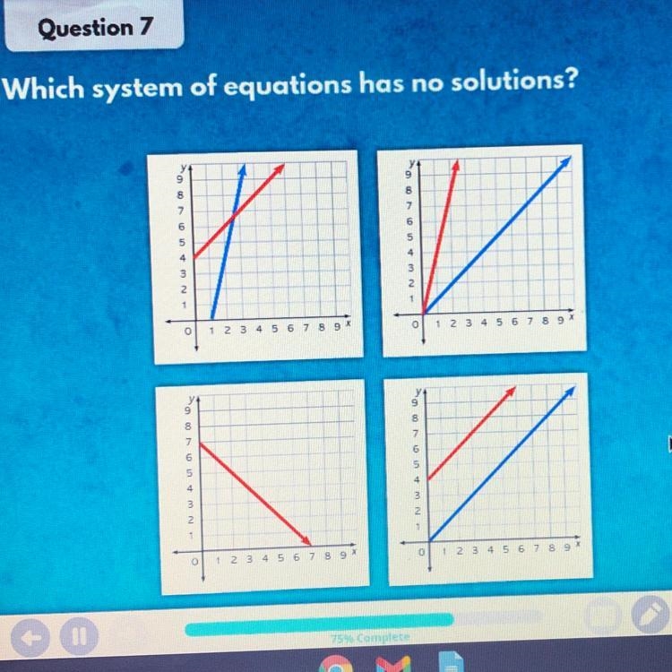 Which system of equations has no solutions?-example-1